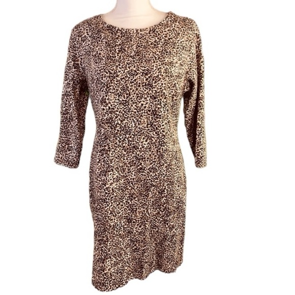 Old Navy leopard print 3/4 sleeve MIDI stretch cotton sheath dress size Large - Picture 1 of 11